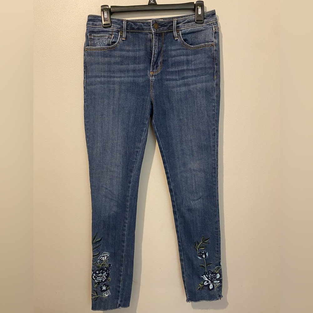 Driftwood Jackie Floral Embroidered Skinny Ankle Jeans SZ 30